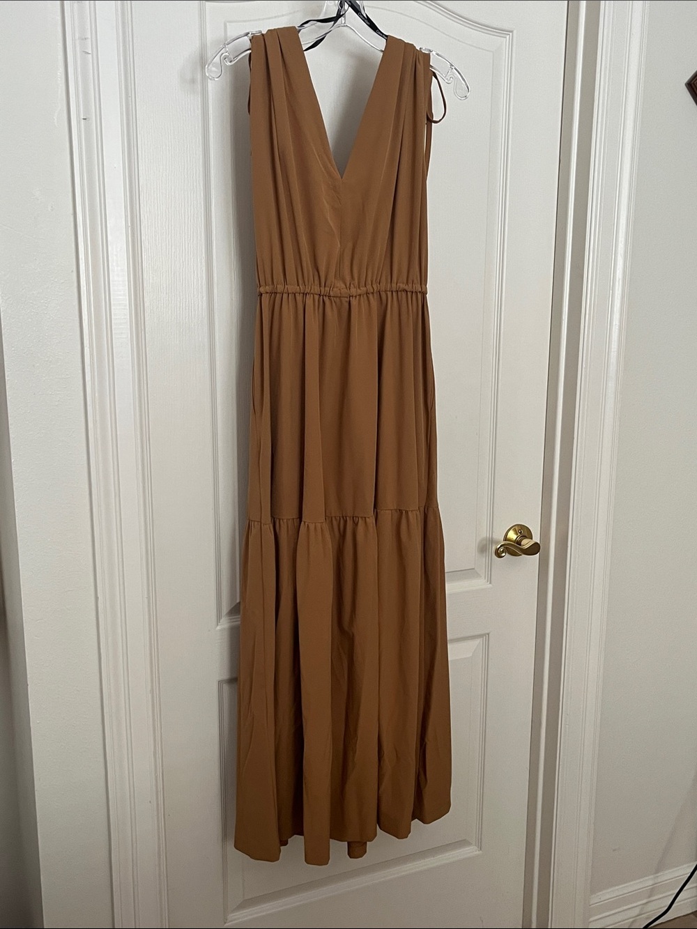Calvin Klein Tan Sleeveless V-Neck Maxi Dress